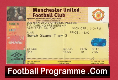 Manchester United v Crystal Palace 1997 - Football Ticket - Image 2