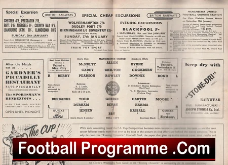 Manchester United v Hull City 1952 football programme