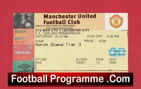 Manchester United v Leicester City 1998 football ticket