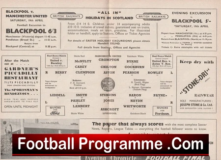 Manchester United v Liverpool 1952 football programme