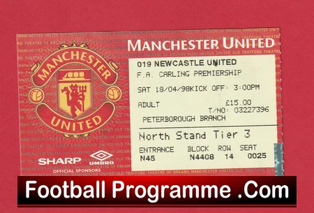 Manchester United v Newcastle United 1998 football ticket