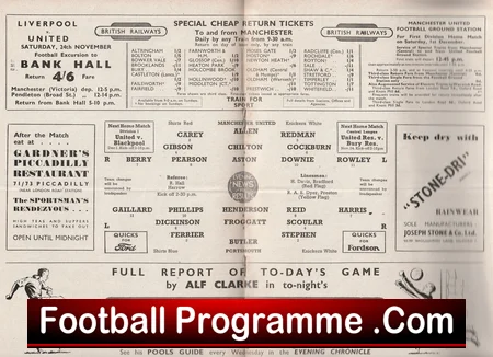 Manchester United v Portsmouth 1951 football programme