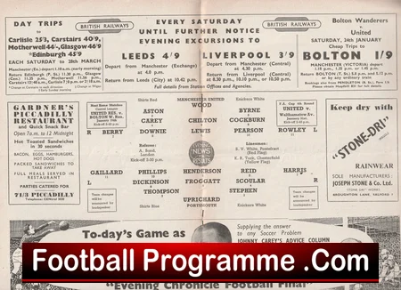 Manchester United v Portsmouth 1953 football programme