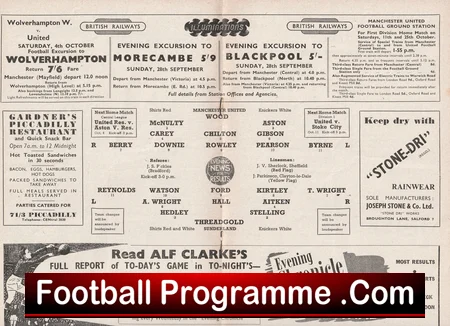 Manchester United v Sunderland 1952 football programme