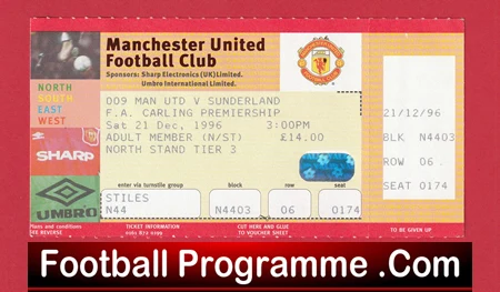 Manchester United v Sunderland 1996 - Football Ticket - Image 2