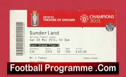 Manchester United v Sunderland 2014 football ticket