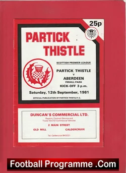 Partick Thistle v Aberdeen 1981 football programme