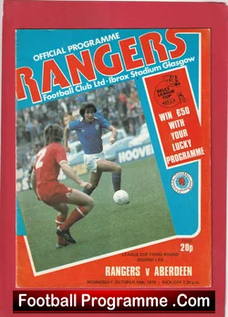 Rangers v Aberdeen 1979 League Cup football programme