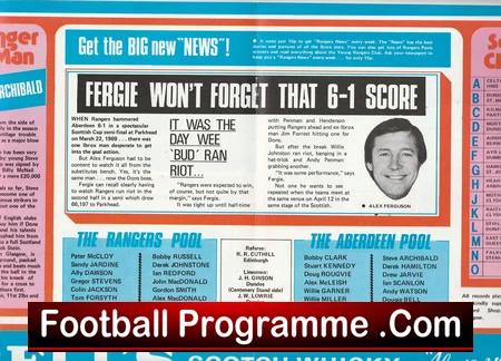 Rangers v Aberdeen 1980 football programme