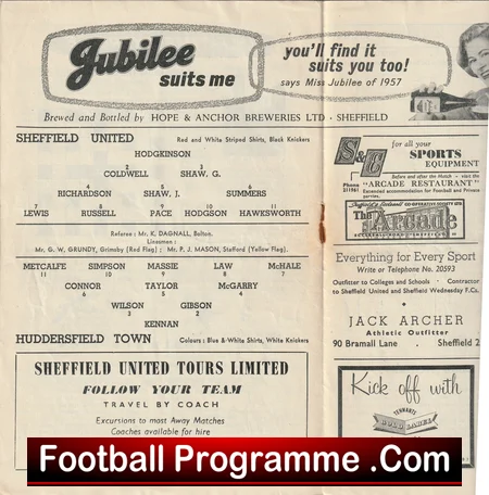 Sheffield United v Huddersfield Town 1958 football programme