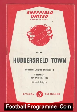 Sheffield United v Huddersfield Town 1958 football programme