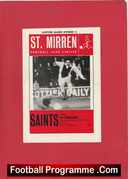 St Mirren v Clydebank 1972 football programme