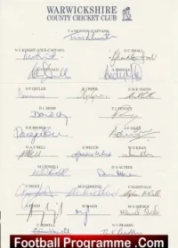 Warwickshire County Cricket Club Multi Signed Autographed Sheet 1997