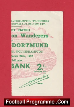 Wolves v Borussia Dortmund 1957 football ticket