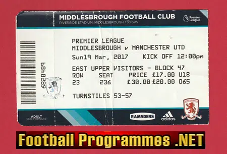 Middlesbrough v Manchester United 2017 - Football Ticket