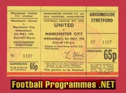 Manchester United v Manchester City 1976 - Full Unused Ticket