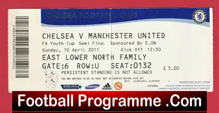 Chelsea v Manchester United 2011 – Match Ticket Youth Semi Final