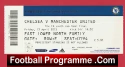 Chelsea v Manchester United 2012 – Match Ticket Youth Semi Final