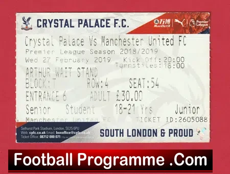 Crystal Palace v Manchester United 2019 – Match Ticket