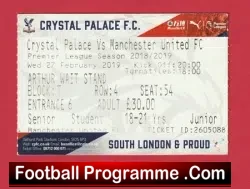 Crystal Palace v Manchester United 2019 - Match Ticket - football memorabilia