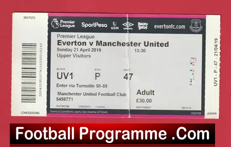 Everton v Manchester United 2019 – Ticket