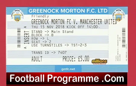 Greenock Morton v Manchester United 2018 – Match Ticket Scotland