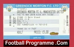 Greenock Morton v Manchester United 2018 – Match Ticket Scotland