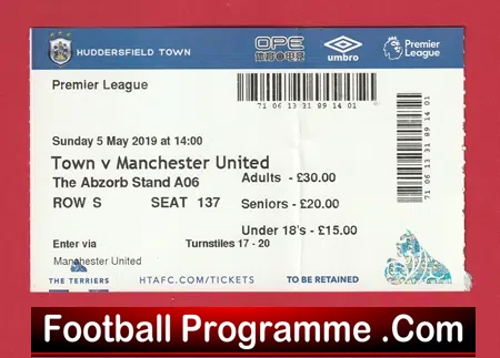 Huddersfield Town v Manchester United 2019 – Football Ticket