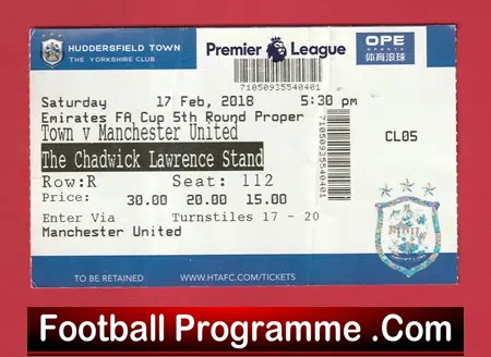 Huddersfield Town v Manchester United 2018 – Match Ticket