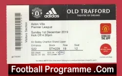 Manchester United v Aston Villa 2019 - Football Ticket - football memorabilia