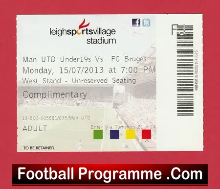 Manchester United v FC Bruges 2013 – Football Match Ticket U19