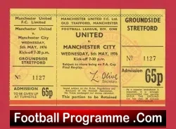 Manchester United v Manchester City 1976 - Full Unused Ticket - football memorabilia