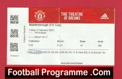 Manchester United v Middlesbrough 2022 - Match Ticket - football memorabilia