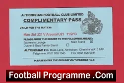 Manchester United v Stoke City 2012 – Ticket U21 at Altrincham