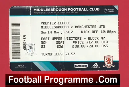 Middlesbrough v Manchester United 2017 – Football Ticket