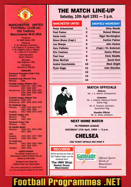 Manchester United v Sheffield Wednesday 1992