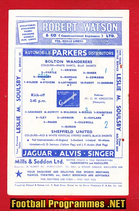 Bolton Wanderers v Sheffield United 1956 - to clear