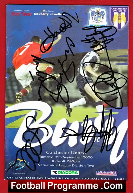 Bury v Colchester United 2000 – Plus Autographs SIGNED