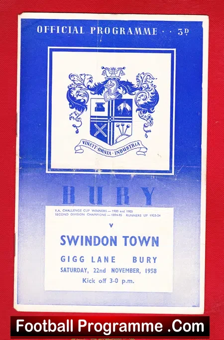 Bury v Swindon Town 1958