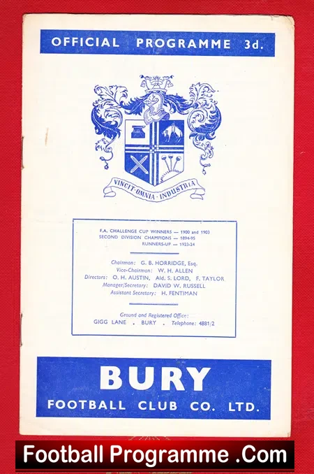 Bury v Tranmere Rovers 1960
