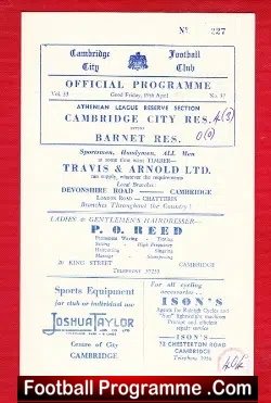 Cambridge City v Barnet 1955 – Reserves Match 1950s