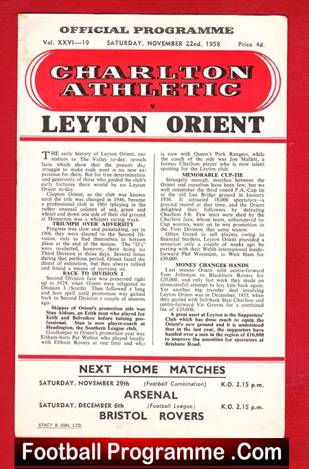 Charlton Athletic v Leyton Orient 1958