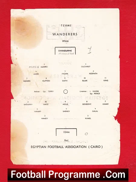 Egypt v Wanderers 1945 – El Alamein War Football Cairo Very Rare