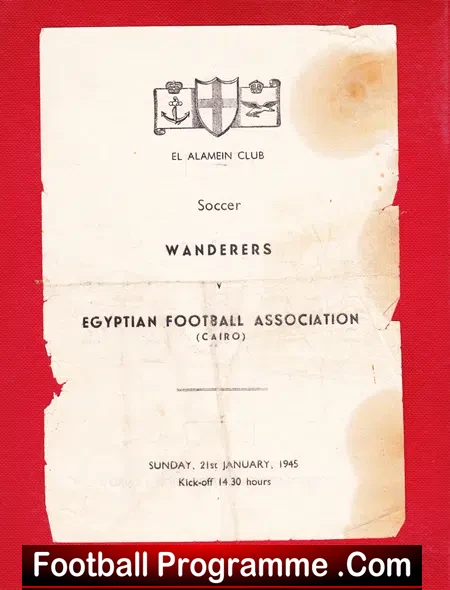 Egypt v Wanderers 1945 – El Alamein War Football Cairo Very Rare