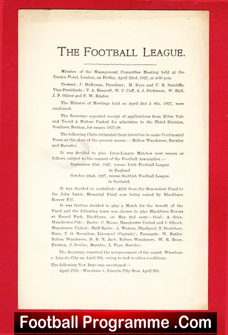 Football League Minutes To Meeting 1923 – 1920s in Derby