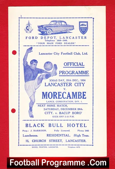 Lancaster City v Morecambe 1956 – 1950s Programme