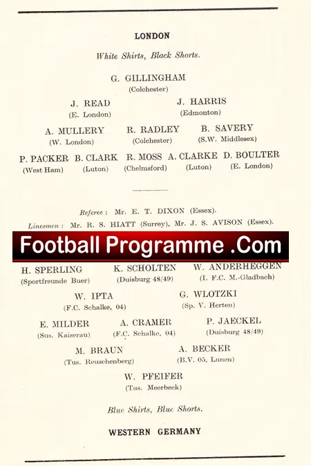 London Boys v West Germany Boys 1957 – Charlton Athletic German