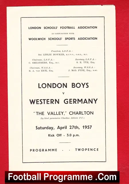 London Boys v West Germany Boys 1957 – Charlton Athletic German