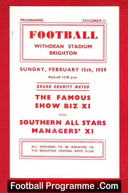 Managers XI v Famous XI 1959 – played at Brighton FC