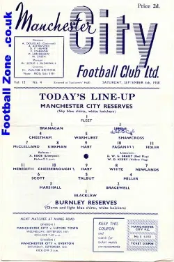 Manchester City v Burnley 1958